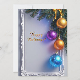 Festliche Weihnachtsbaumkugeln und Tannenzweige Karte