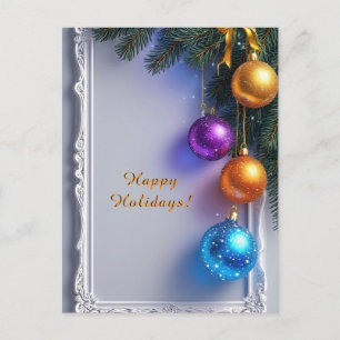 Festliche Weihnachtsbaumkugeln und Tannenzweige Postkarte