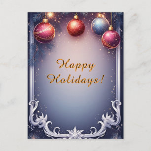Festliche Weihnachtsbaumkugeln und Tannenzweige Postkarte