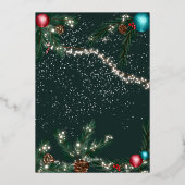 Festliche Weihnachtsbeleuchtung Kiefernäste Schnee Folieneinladung (Rückseite)
