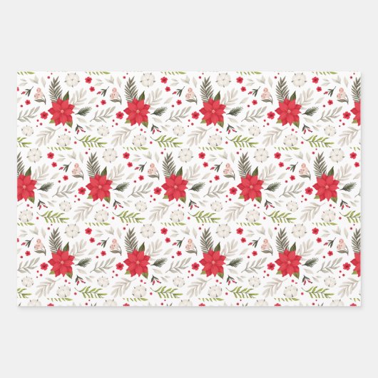Festliche Weihnachtsblumenmuster koordiniert Geschenkpapier Set (Vorderseite 2)