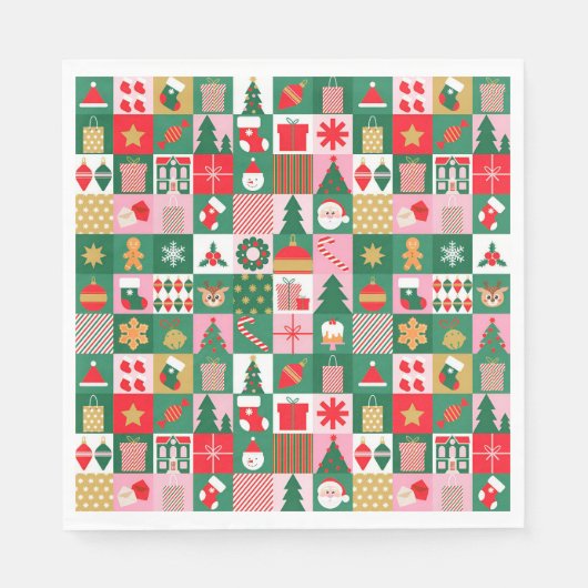 Festliche Weihnachtscollage mit Geschenken, Bäumen Serviette (Vorderseite)