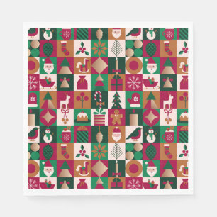 Festliche Weihnachtscollage mit Geschenken, Bäumen Serviette