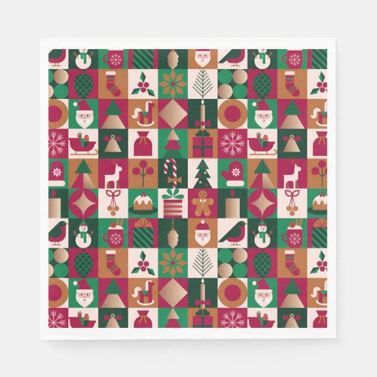 Festliche Weihnachtscollage mit Geschenken, Bäumen Serviette (Vorderseite)