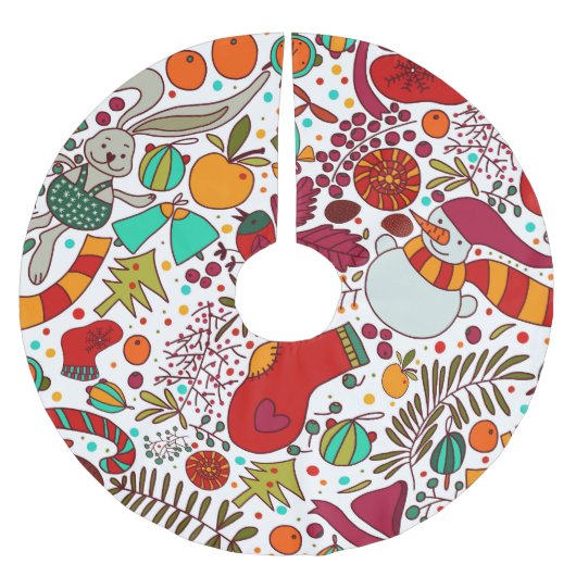 Festliche Weihnachtselemente Nahtloses Design Polyester Weihnachtsbaumdecke (Vorderseite)