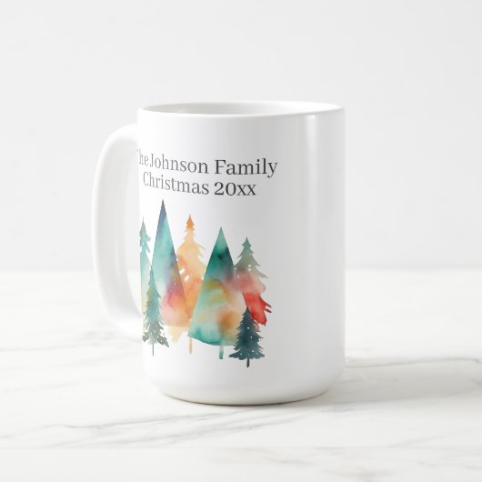 Festliche Weihnachtsfamilie der Aquarellwälder Kaffeetasse (Vorderseite Links)