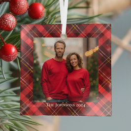 Festliche Weihnachtsfamilie Foto Red Kariert Tarta Ornament Aus Glas