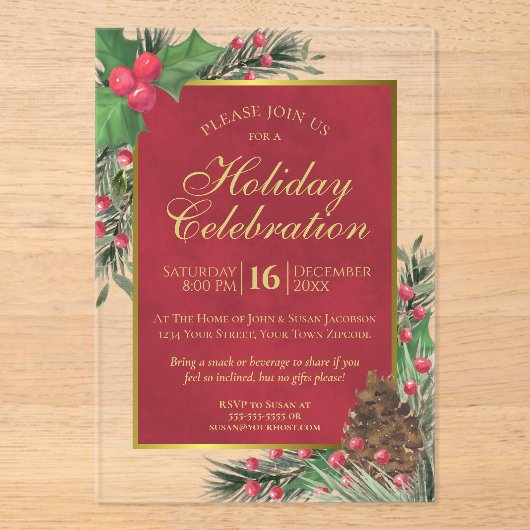 Festliche Weihnachtsfeier Acryleinladungen (Vorderseite)