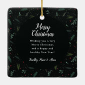 Festliche Weihnachtsfeier Blätter Berries Pic Squa Keramikornament (Rückseite)