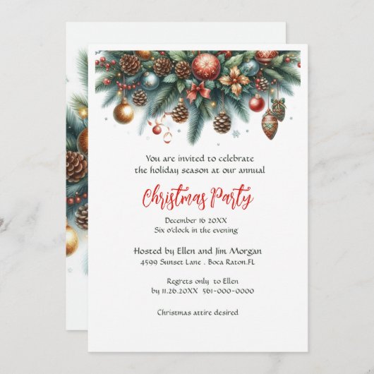 Festliche Weihnachtsfeier Einladung (Vorne/Hinten)