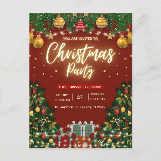 Festliche Weihnachtsfeier-Einladung Postkarte (Vorderseite)