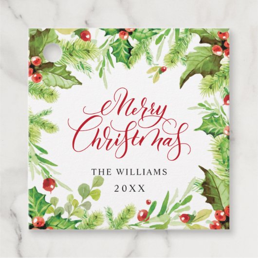Festliche Weihnachtsfeier Holly Berry Geschenkanhänger (Vorderseite)
