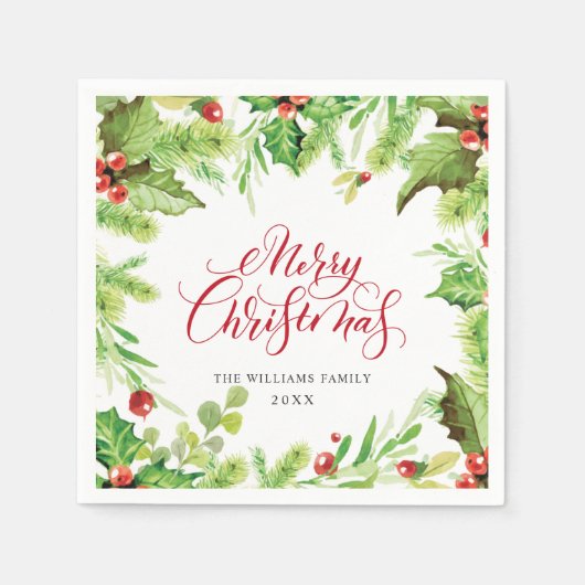 Festliche Weihnachtsfeier Holly Berry Serviette (Vorderseite)