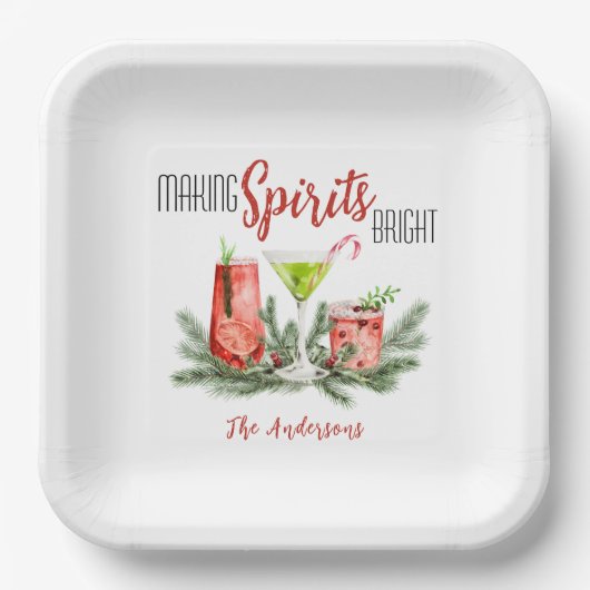 Festliche Weihnachtsfeier 'Making Spirits Bright' Pappteller (Vorderseite)
