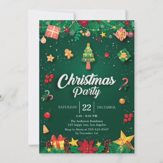 Festliche Weihnachtsfeier Party Einladung mit Orna (Vorderseite)