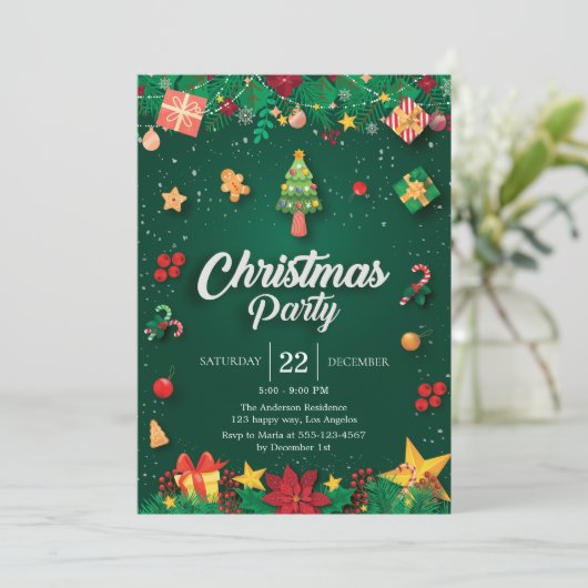 Festliche Weihnachtsfeier Party Einladung mit Orna (Stehend Vorderseite)