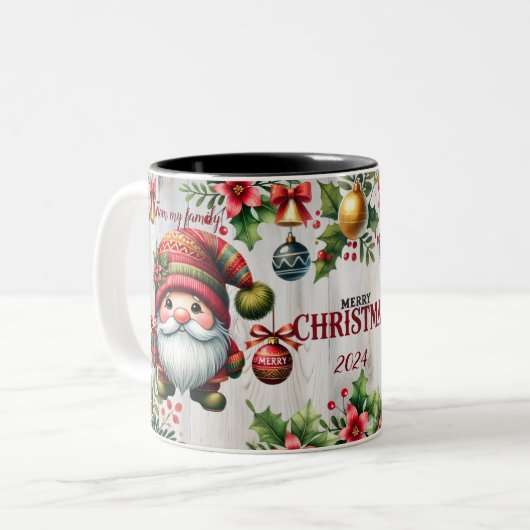Festliche Weihnachtsfeier Tasse mit Zwergen, saiso (Vorderseite Links)
