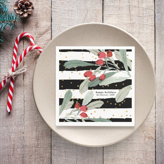 Festliche Weihnachtsfeiertage Botanicals Streifen Serviette