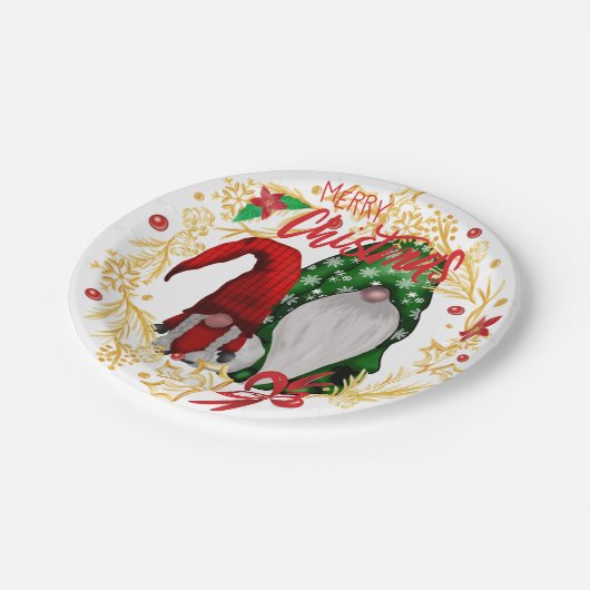 Festliche Weihnachtsfeiertage Gnomes Pappteller (Schrägansicht)