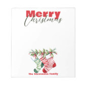 Festliche Weihnachtsgestreift Strümpfe mit Grün Notizblock (Vorderseite)