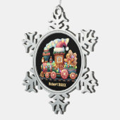 Festliche Weihnachtsgingerbäckerbahn mit Namensdat Schneeflocken Zinn-Ornament (Rechts)