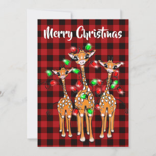 Festliche Weihnachtsgiraffe, Glühbirne, rotes Karo Einladung