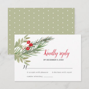 Festliche Weihnachtsgrün Hochzeit RSVP Karte