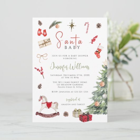 Festliche Weihnachtsjause Weihnachtsdusche Einladung (Stehend Vorderseite)