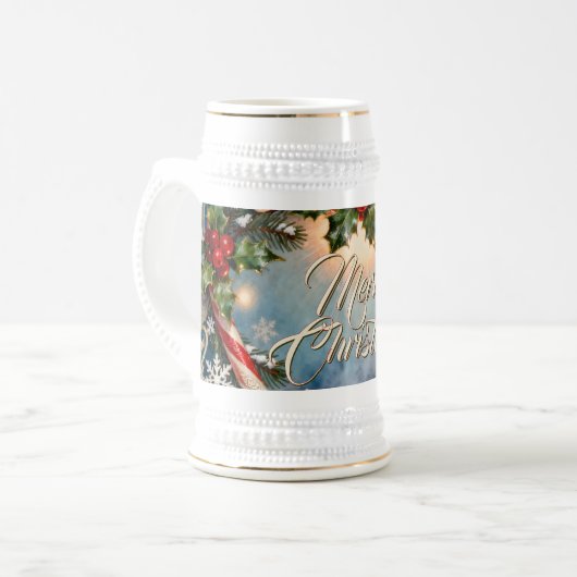 Festliche Weihnachtskarte mit Glanz Bierglas (Vorderseite Links)