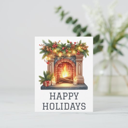 Festliche Weihnachtskarte mit Kamin Feiertagskarte (Stehend Vorderseite)