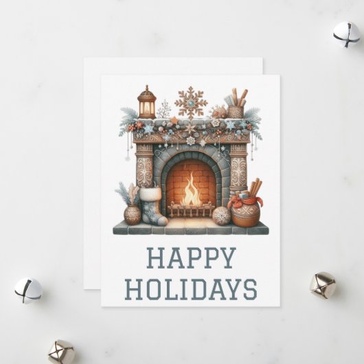Festliche Weihnachtskarte mit Kamin Feiertagskarte (Vorderseite/Rückseite Beispiel)