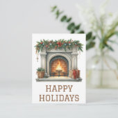 Festliche Weihnachtskarte mit Kamin Feiertagskarte (Stehend Vorderseite)
