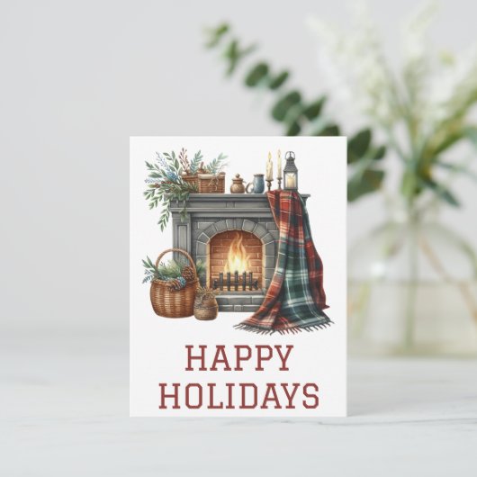 Festliche Weihnachtskarte mit Kamin Feiertagskarte (Stehend Vorderseite)