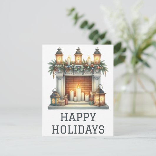Festliche Weihnachtskarte mit Kamin Feiertagskarte (Stehend Vorderseite)