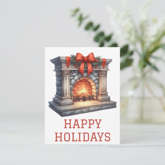 Festliche Weihnachtskarte mit Kamin Feiertagskarte (Stehend Vorderseite)