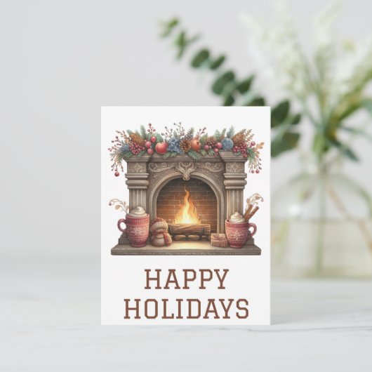 Festliche Weihnachtskarte mit Kamin Feiertagskarte (Stehend Vorderseite)