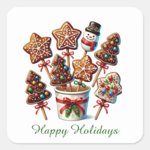 Festliche Weihnachtskekse Happy Holidays Quadratischer Aufkleber
