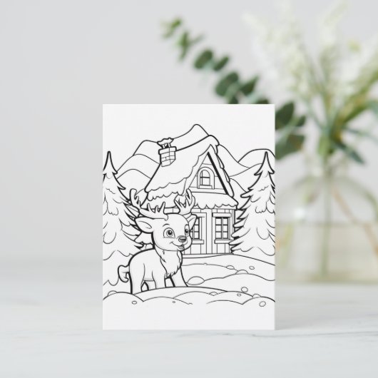 Festliche Weihnachtskinder-Färbung Rentier Postkarte (Stehend Vorderseite)