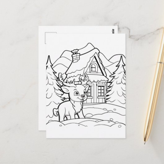 Festliche Weihnachtskinder-Färbung Rentier Postkarte (Vorderseite/Rückseite Beispiel)