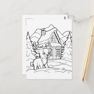 Festliche Weihnachtskinder-Färbung Rentier Postkarte