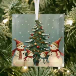 Festliche Weihnachtskollektion der Familie Snowman Ornament Aus Glas
