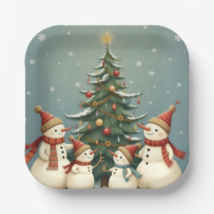 Festliche Weihnachtskollektion der Familie Snowman Pappteller