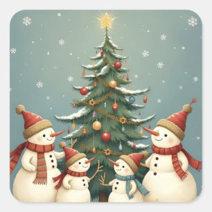 Festliche Weihnachtskollektion der Familie Snowman Quadratischer Aufkleber