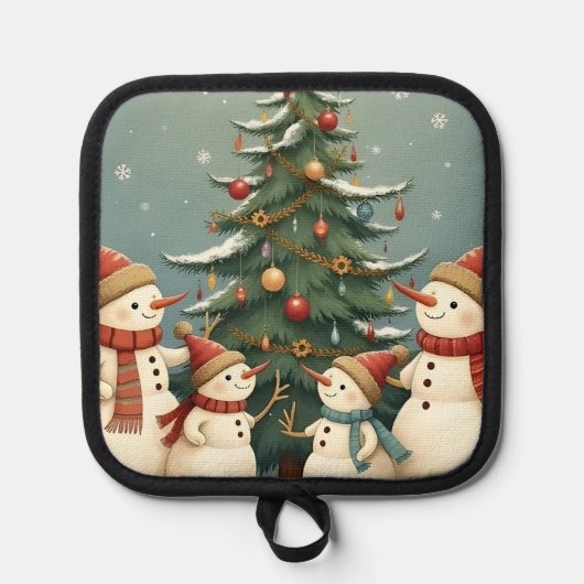 Festliche Weihnachtskollektion der Familie Snowman Topflappen (Vorderseite)