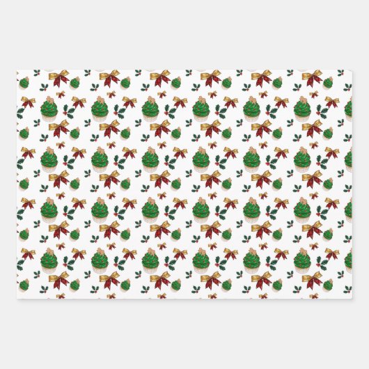 Festliche Weihnachtskuchen Bogen gekachelt Muster Geschenkpapier Set (Vorderseite)