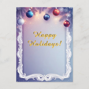Festliche Weihnachtskugeln und Tannenzweige Postkarte