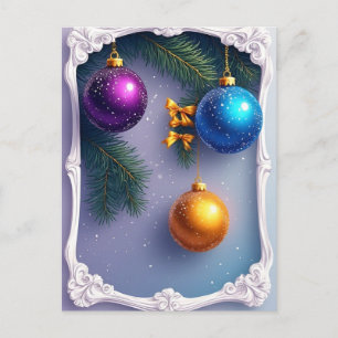 Festliche Weihnachtskugeln und Tannenzweige Postkarte