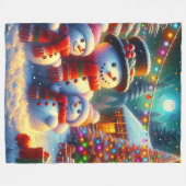"Festliche Weihnachtslandschaft der Snowman-Famili Fleecedecke (Vorderseite (Horizontal))