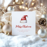 Festliche Weihnachtsmannmütze Feiertagskarte<br><div class="desc">Festliche Aquarellfarben-Weihnachtsmannmütze,  Urlaubskarte. Merkmale,  rote Typografie mit koordinierender Streifenmuster-Unterstützung.</div>