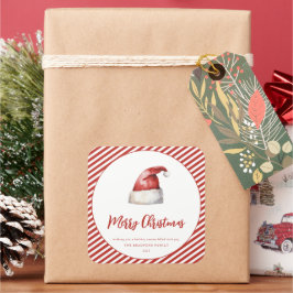 Festliche Weihnachtsmannmütze Roter Streifen Quadratischer Aufkleber